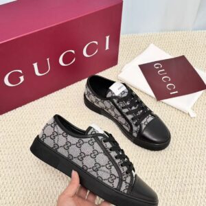 GG Ace Sneaker Grey GG Monogram Canvas with Black Leather Trim