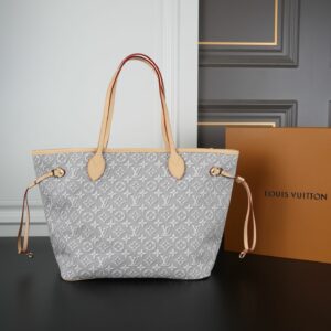 LV Neverfull MM Grey Monogram Denim Tote Bag