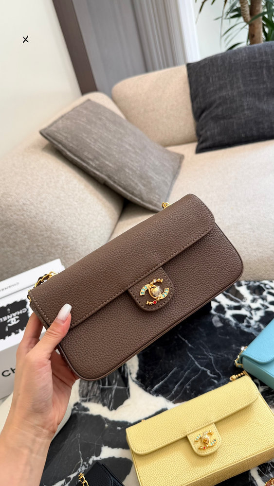 CC Wallet On Chain Caviar Leather with Decorative Charms C4150 TEN CC Wallet On Chain Caviar Leather with Decorative Charms C4150 TEN