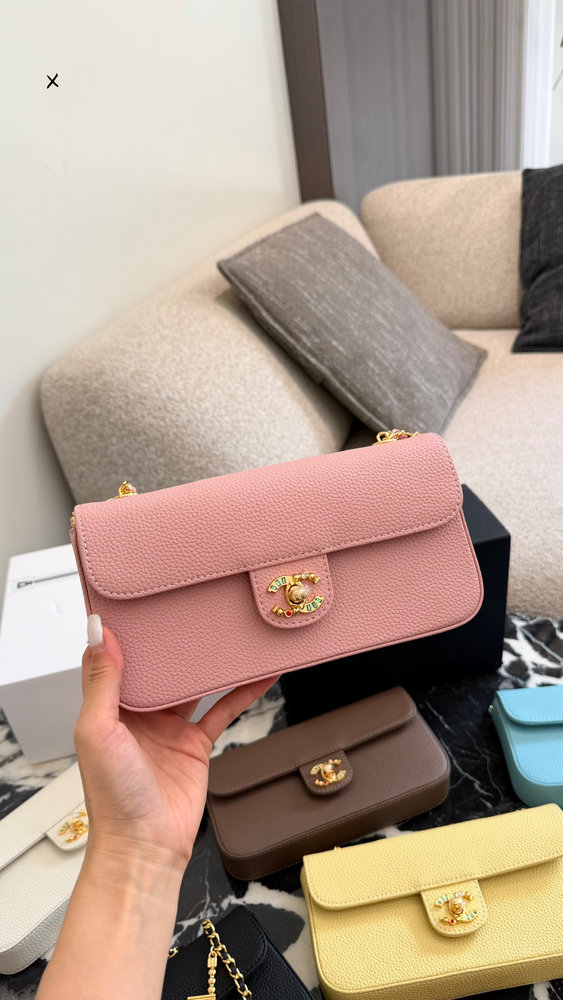 CC Wallet On Chain Caviar Leather with Decorative Charms C4150 TEN CC Wallet On Chain Caviar Leather with Decorative Charms C4150 TEN