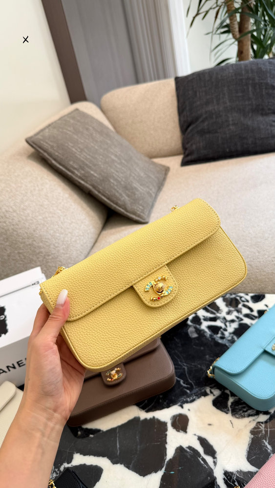CC Wallet On Chain Caviar Leather with Decorative Charms C4150 TEN CC Wallet On Chain Caviar Leather with Decorative Charms C4150 TEN
