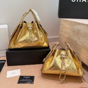 CN Metallic Quilted Drawstring Bucket Bag CC267225 QA