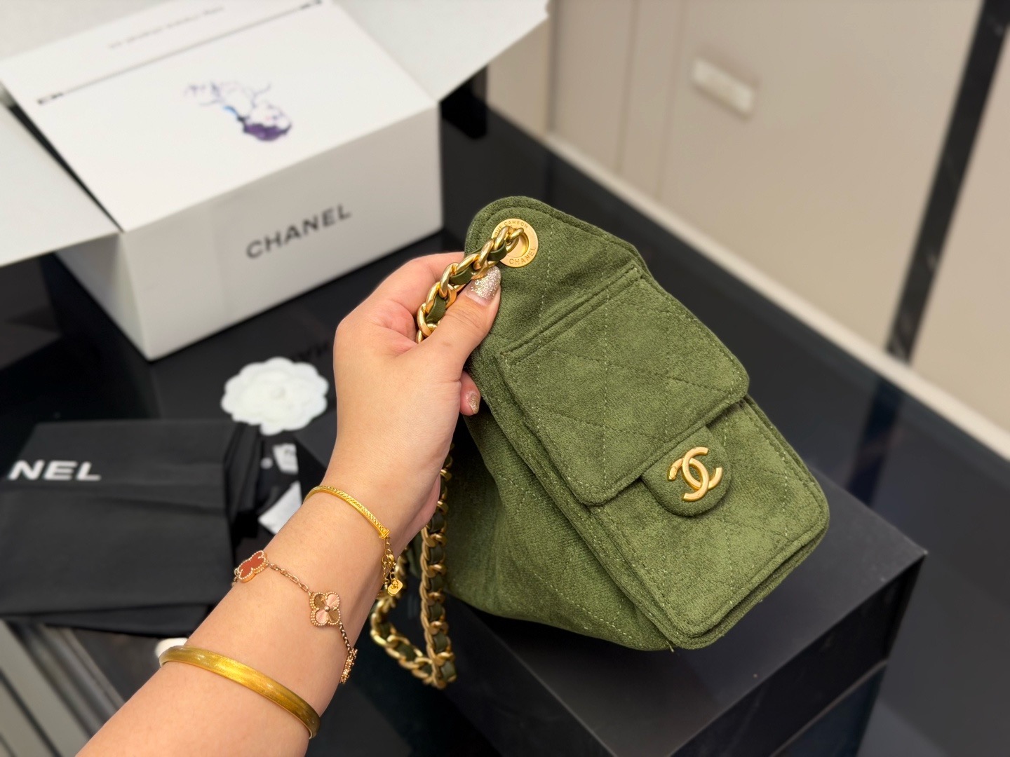 CN Small Hobo Suede Antique Gold Hardware Bag CC26842 QA CN Small Hobo Suede Antique Gold Hardware Bag CC26842 QA