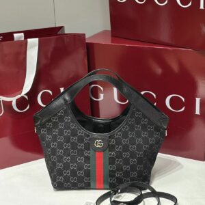 GG Giglio Small Tote Bag in Black GG Canvas