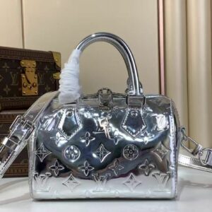 LV Speedy Bandoulière 20 Metallic Silver Monogram Leather Bag