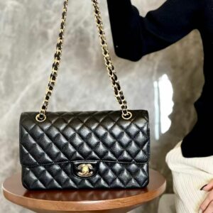 CN Classic Double Flap Bag in Black Caviar Leather