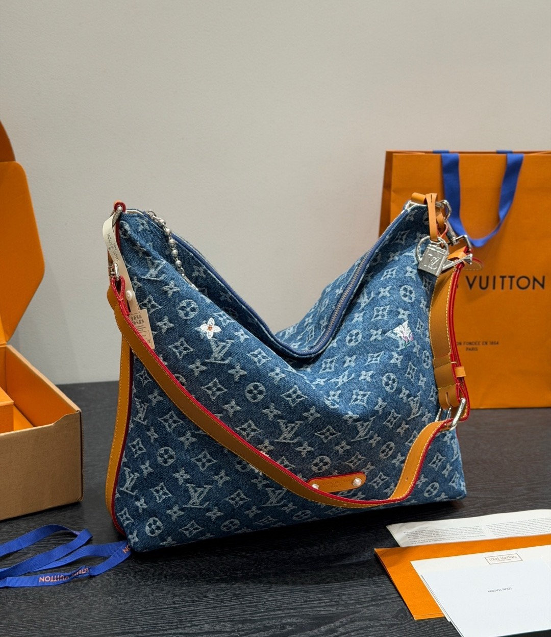 LV Vagabond Hobo Monogram Flowers Denim Bag LV26921 QA LV Vagabond Hobo Monogram Flowers Denim Bag LV26921 QA