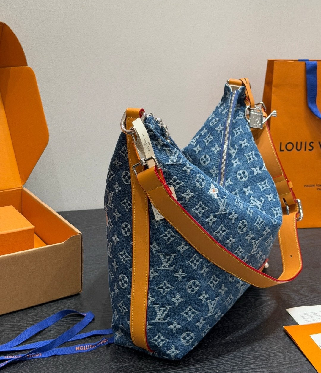 LV Vagabond Hobo Monogram Flowers Denim Bag LV26921 QA LV Vagabond Hobo Monogram Flowers Denim Bag LV26921 QA