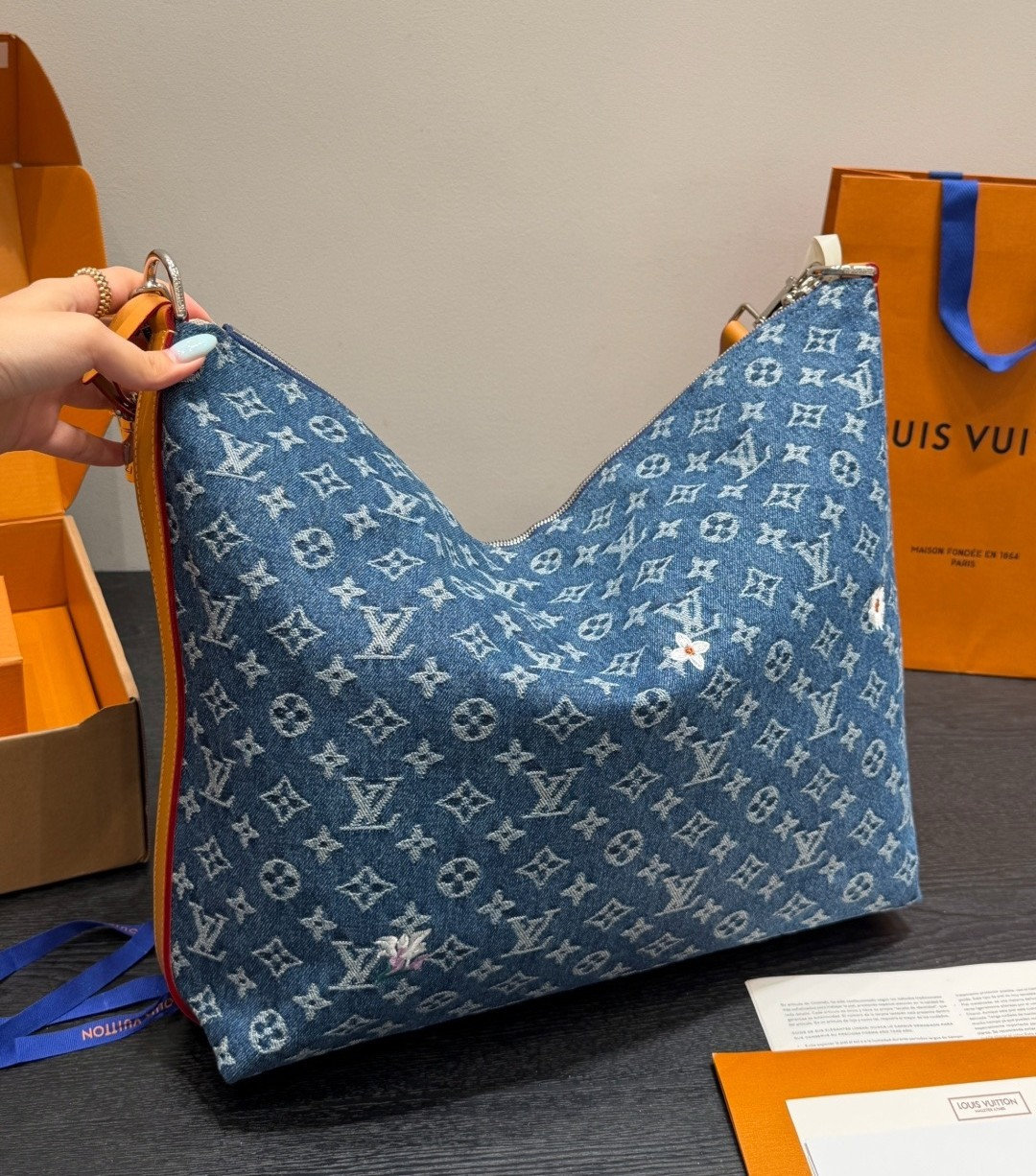 LV Vagabond Hobo Monogram Flowers Denim Bag LV26921 QA LV Vagabond Hobo Monogram Flowers Denim Bag LV26921 QA