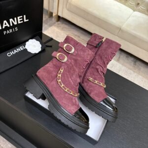 CN Quilted Suede Chain Ankle Boots